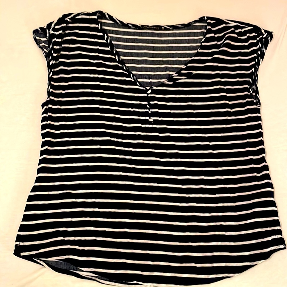 Abercrombie navy and white striped blouse